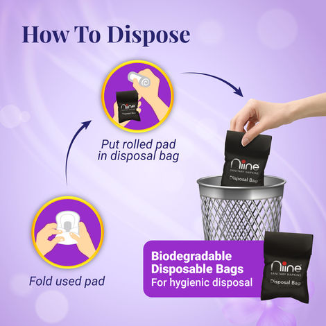 Niine Dry Comfort Ultra Thin XL+ Sanitary Pad | 320 mm and Wider Back | with Biodegradable Bags | 50 Pads