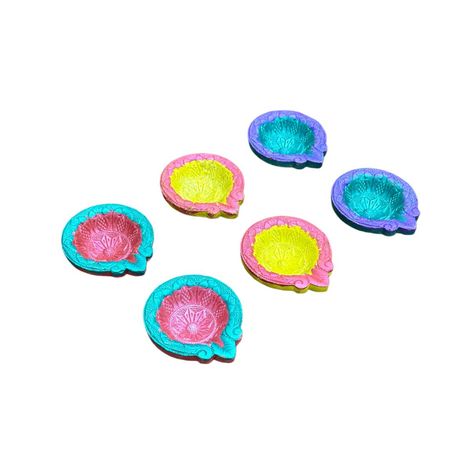 Multicolour Leaf Shaped Diya | Designer Clay Diya | Pack Of 6 | DiaCraft