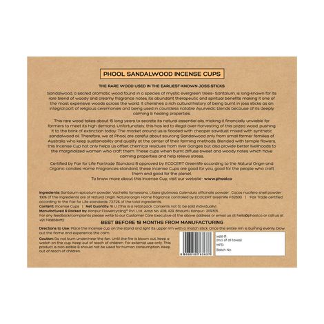 Sandalwood Sambrani Havan Cups Natural Certified Dhoop Cups 16 Cups + Holder | Phool