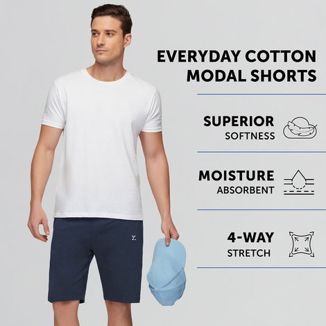 XYXX Ace Cotton Modal solid Shorts | 2 Side Pocket with zip | Dress Blue- S