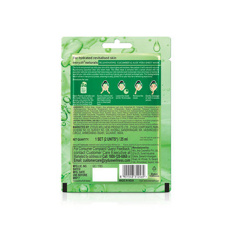 Everyuth Naturals Rejuvenating Cucumber | Aloe Vera Easy Fit Sheet Mask