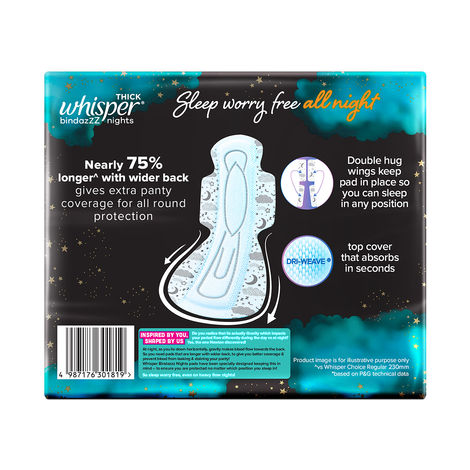 Whisper Bindazzz Nights Sanitary Pads | XXXL | 20 pcs