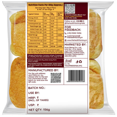 The Health Factory Zero Maida Bombay Pav | Clean Label - Not Brown