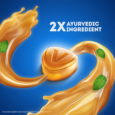 Vicks Cough Drops Double Power (Ginger). Bigger Drop With 2X Ayurvedic Mix, 25 Lozenges