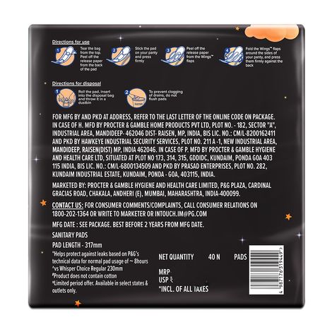 Whisper Choice Nights Sanitary Pads | XXL | 40 pcs