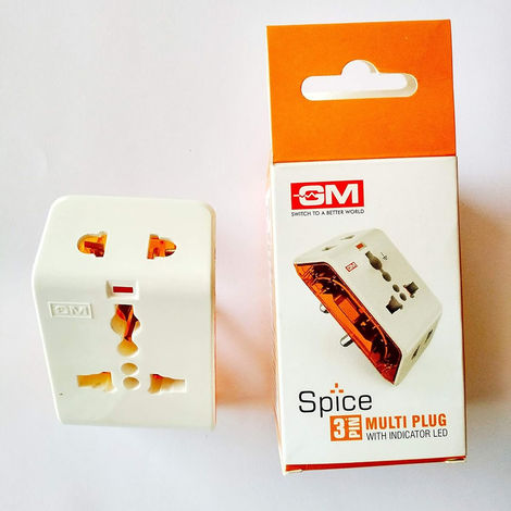 GM 3017 Spice 3 Pin Multi Plug Travel Adaptors White and Red