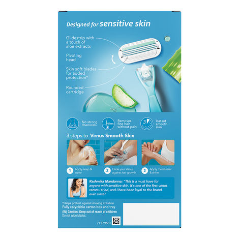 Gillette Venus Smooth Combo Pack|Razor Plus 2 Refills|Aloe Vera Smooth