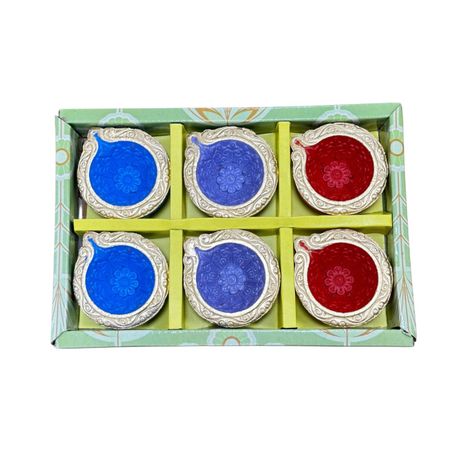 Multicolor Rippled Diya | Pack Of 6 | Designer Clay Diya | DiaCraft