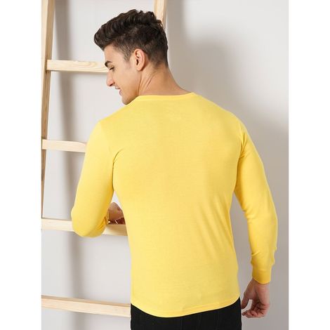 The Indian Garage Co Men Casual Regular Fit Yellow Solid Full Sleeve T-Shirt - XL