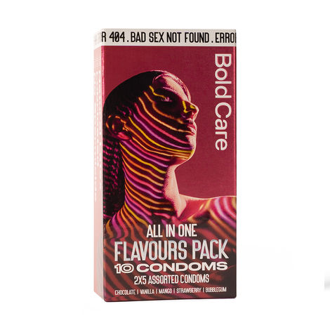 Bold Care 404 By All-In-One Flavours Pack Condoms - Chocolate, Strawberry, Mango, Vanilla, & Bubblegum