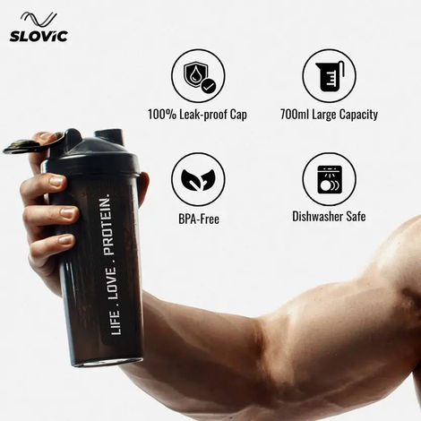 Slovic 700ml Protein Shaker for Gym and Sports - Leak-Proof - Black