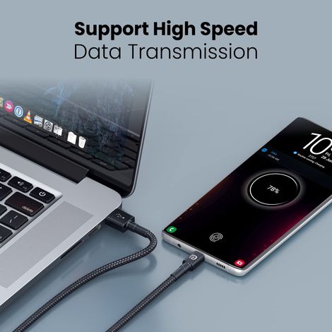 Portronics 65W  Konnect B Type C Cable with 3.0A Output, Nylon Braided, Fast Data Sync, Tangle Resistant, 1M Length - Black