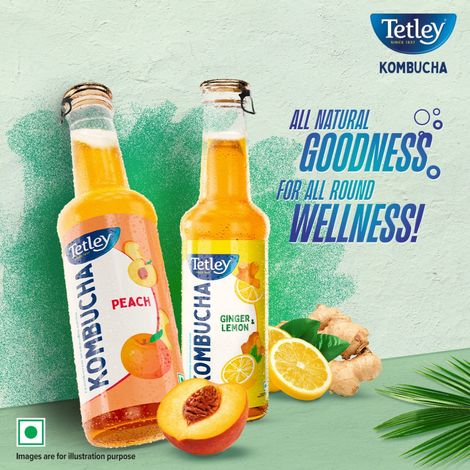 Tetley Kombucha Ginger Lemon Fermented Tea With Live Culture | Rich in Antioxidants