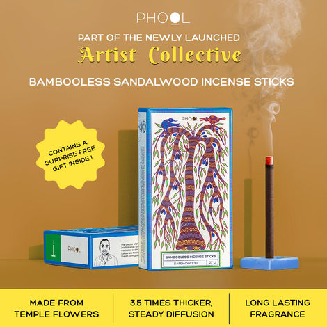 Phool Sandalwood Dhoop Sticks - 100% Natural Bambooless Incense Sticks