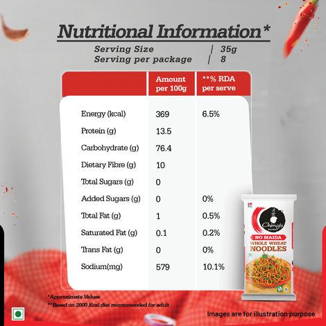 Ching's Secret Whole Wheat Noodles | No Maida | Air Dried-Not Fried | High Fiber Atta Noodles