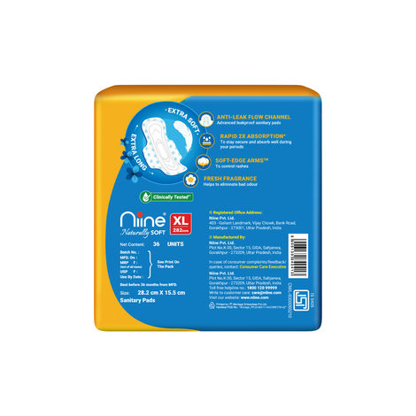 Niine Naturally Soft XL Sanitary Pads | Soft & Cottony | 36 Pads 