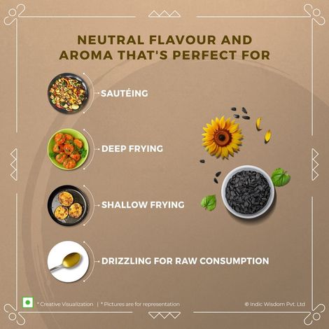 Indic Wisdom Sunflower Wood Pressed Oil | Cold Pressed - Extracted on Wooden Churner