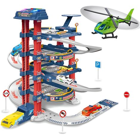 Toyshine 78-Piece DIY City Ramp Race Track with Parking Lot Elevator, Interactive Puzzle Toy