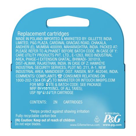 Gillette Venus Hair Removal Razor Blades/Refills/Cartridges for Women - (Aloe Vera Glidestrip)