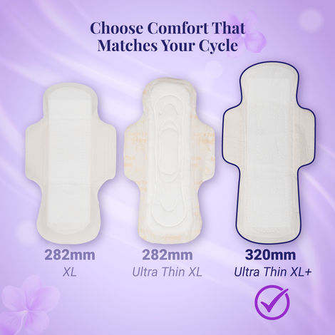Niine Dry Comfort Ultra Thin XL+ Sanitary Pad | 320 mm and Wider Back | with Biodegradable Bags | 50 Pads