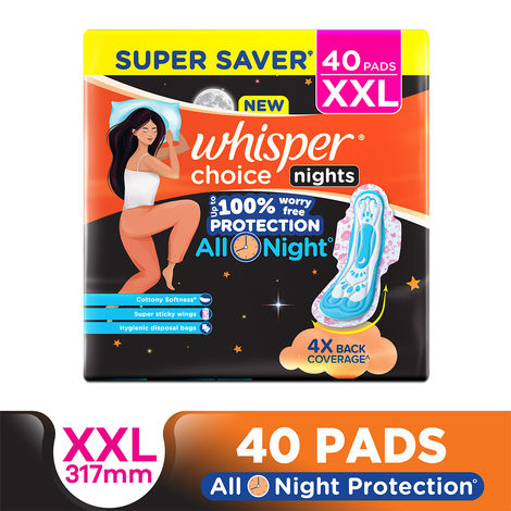 Whisper Choice Nights Sanitary Pads | XXL | 40 pcs