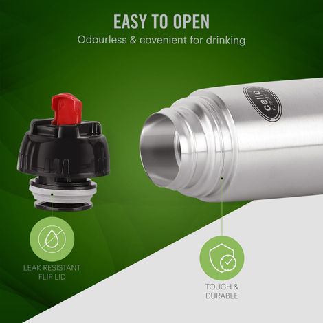 Cello Flipstyle Stainless Steel Vacuum Insulated Double Walled Flask with Jacket 1000ml | Silver