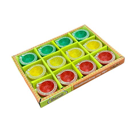 Multicolor Ember Diya | Pack Of 12 | Designer Clay Diya | DiaCraft