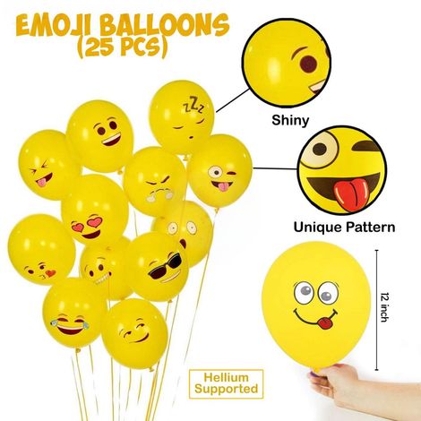 Party Propz Printed Face Expression Latex Rubber Balloon, 25 Pcs Emoji Balloons | Yellow