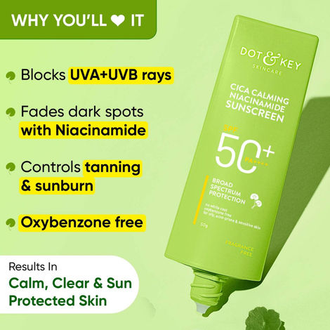 Dot & Key Cica Niacinamide Face Sunscreen SPF 50 PA+++ Uv Protection For Oily And Acne Prone Ski