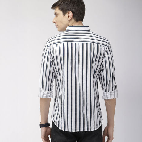 The Indian Garage Co Men's Slim Fit Multi Stripes Casual Shirt | White - M