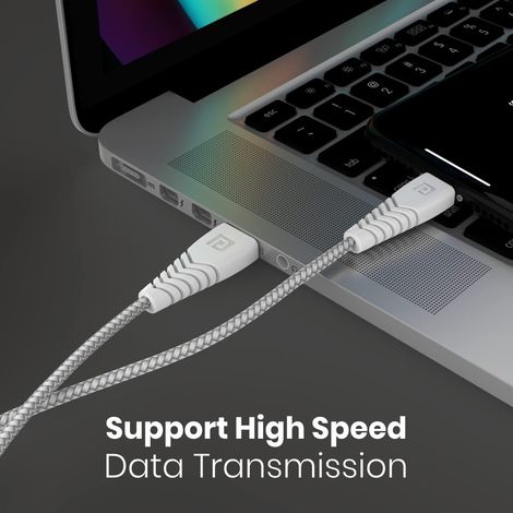 Portronics Konnect B Micro USB Cables For Fast Charging & Data Sync 3.0 Amp with PVC Heads, Nylon Braided, 1m - White