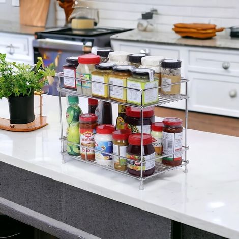 Go Hooked Stainless Steel 2-Tier Multipurpose Shelf Basket Storage Organizer