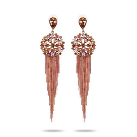 YouBella Jewellery Crystal Tassel Handmade Earrings For Girls And Women - Peach