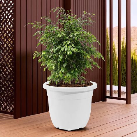 Kuber 14-Inch Plastic Plant Pot | Portable with Wheels | Indoor/Outdoor | White