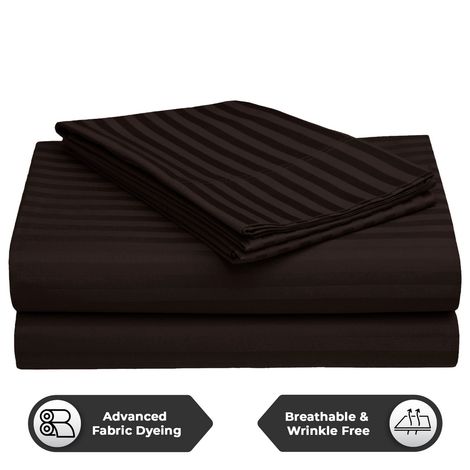 Story@Home 300 TC Dark Brown Stripes Microfiber Double Size bedsheet with 2 Pillow Covers