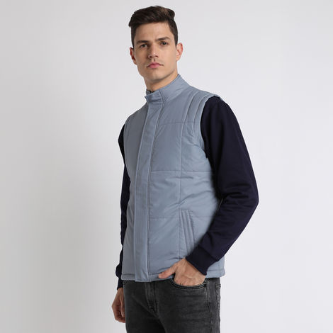 Dennis Lingo Men's High Neck Regular Fit Solid Blue Jacket | Dlmjkw23014 - Bl | M