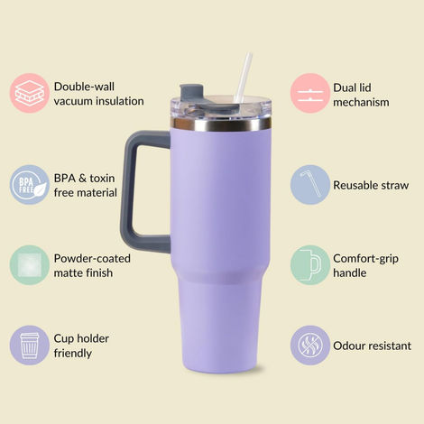 Nestasia Insulated Travel Sipper Tumbler With Lid & Straw Lilac 1.2L