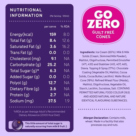 Go Zero Black Currant Low Calorie Guilt Free Ice Cream Cone