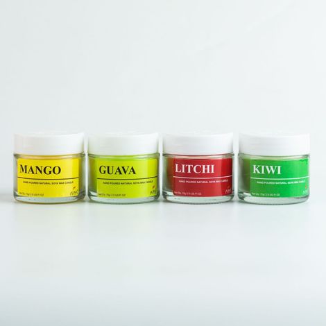 Fragrance Jar Candles | Pack Of 4 | Mango | Guava | Litchi | Kiwi | Auradecor