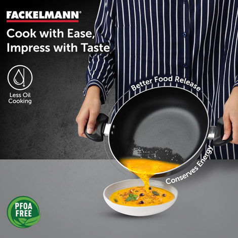 Fackelmann Quartz Nonstick Kadai w Lid 26cm, Induction, Kadai for Kadai Paneer, Chicken Curry