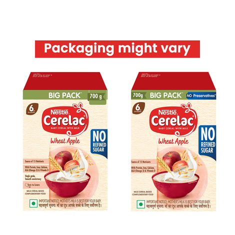 Nestle CERELAC Wheat Apple Baby Food Cereal, No Refined Sugar & No Preservatives, 6 to 24 Months, Big Pack