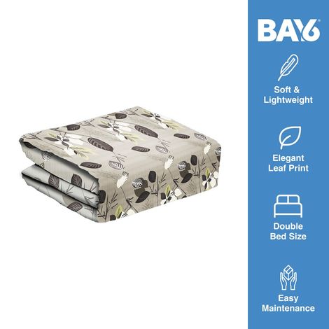 BAY6 Microfibre Leaf Print Single Bed Dohar - Beige & Brown | 150 x 220 cm