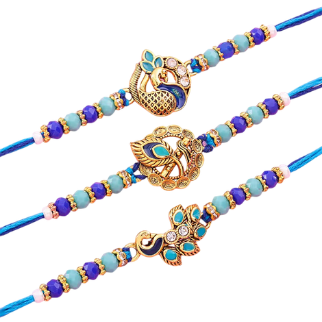 Stone Peacock Theme Beaded Rakhi Trio (Floweraura)