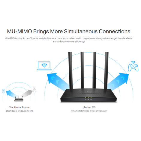 TP-Link Archer C6 AC1200 EasyMesh Wireless MU-MIMO Gigabit Router, Dual Band with Access Point Mode