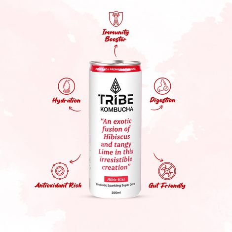Tribe Kombucha Hibiscus Naturally Sparkling Probiotic Super Drink | Gut Friendly
