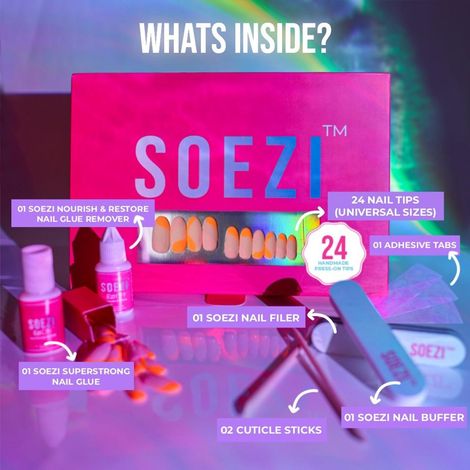 Toezi By Soezi Press On Nails- Shimmy Time - 24 Reusable Nails - Application Kit - Medium Square
