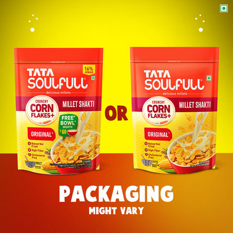 Tata Soulfull Corn Flakes, Original, Crunchy Corn & Millets, Baked Not Fried, With Free Bowl