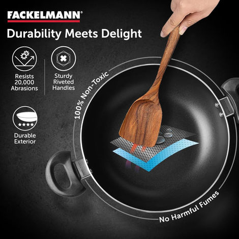 Fackelmann Quartz Nonstick Kadai w Lid 26cm, Induction, Kadai for Kadai Paneer, Chicken Curry