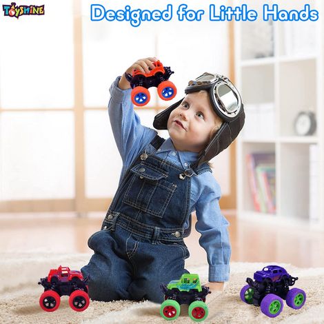 Toyshine Friction Powered Monster Truck Cars, Push and Go Vehicles, Set of 4 for Toddlers