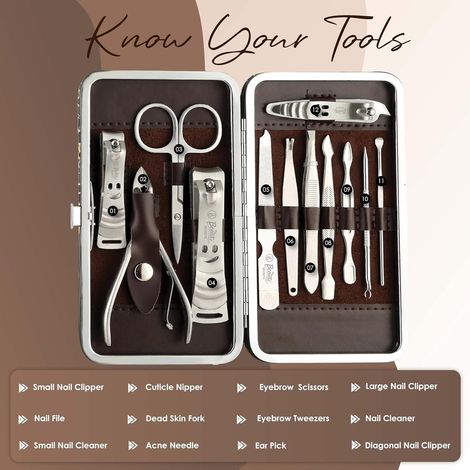 Beaute Secrets Essentials Manicure Set Nail Clippers Grooming Kit with Leather Travel Case